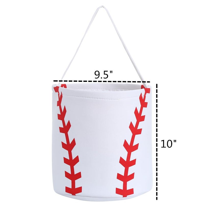 E-FirstFeeling Baseball Basket for Easter and Halloween - Canvas Easter Egg Hunt Basket,Halloween Trick or Treat Basket,Candy Bucket Tote (Baseball) - Image 4